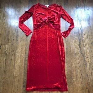 H&M Red Long Sleeve Velvet Dress
